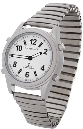 Marschall Deutsch sprechende Damen Armbanduhr I 1138V I Funkarmbanduhr I Für Blinde, Senioren und Sehbehinderte I Datum- und Zeitansage I Extra große Zeiger I Metallzugarmband