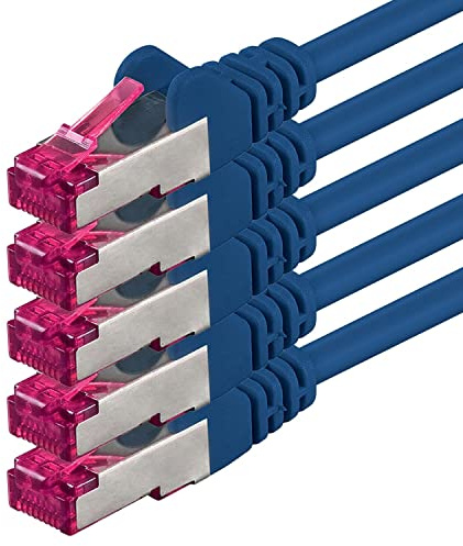 1aTTack.de 2m - bleu - 5 pièces - câble réseau CAT6a (10Gb/s) S-FTP CAT 6a Lankacable - certifié GHMT PIMF 500 MHz Cat5 Cat5e Cat6 Cat6a Cat7 pour switch, routeur, modem, Internet