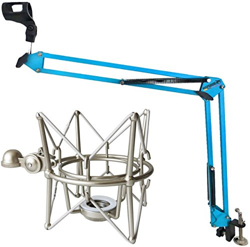 keepdrum NB35 BL Blau Gelenkarm Mikrofonstativ + MS088 Mikrofon Spinne Silber für Rode Mikrofone