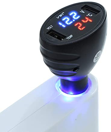 GOFORJUMP 3 in 1 12 V Dual USB Auto-ladegerät Thermometer Voltmeter Display Auto USB Port Ladegerät Volt Meter Led-anzeige Schwarz
