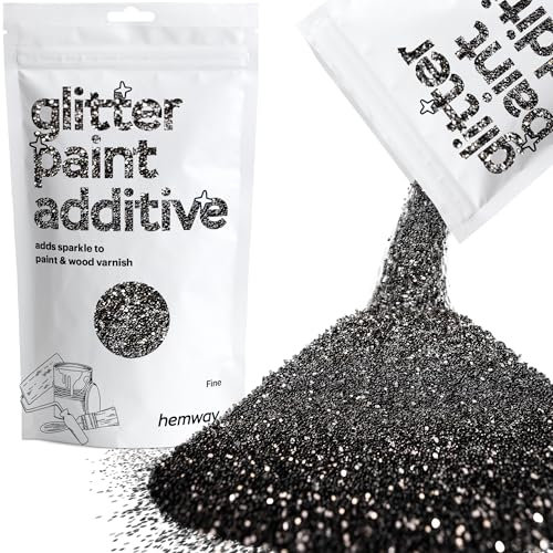 Hemway Glitter Paint Additive - Black | Fine Metallic Flakes for Adding Sparkle to Paints & Wood Varnish | Add to Emulsion, Acrylic & Latex for Indoor Sparkly Walls | 100 g