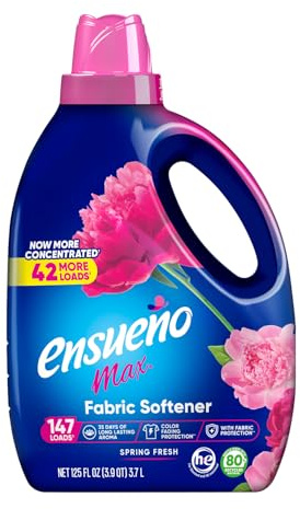 Ensueño Max Liquid Fabric Softener - Spring Fresh Scent - 125 fl oz - Color-Safe Fabric Softener Liquid - Softens 147 Loads - Reduces Wrinkles & Static
