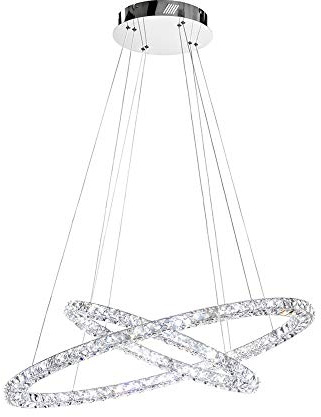 Froadp 48W Due Anelli Lampada a Sospensione in Cristallo, Materiale di vetro di cristallo LED Moderni Lampadario para Camera da Letto e Cucina e Sala da Pranzo e Corridoio e Soggiorno, Ø30cm + Ø50cm