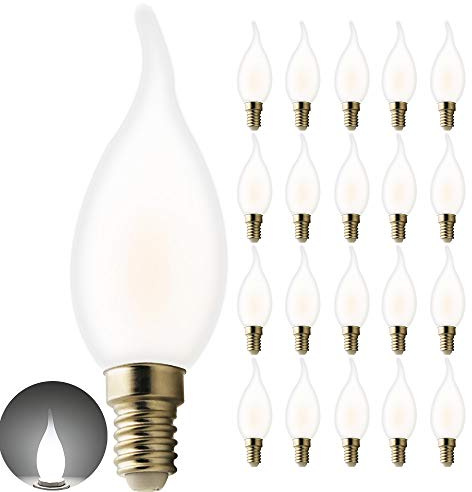 Chao Zan 20 Stück pro Packung - 5W E14 LED Kerze Lampe für Kronleuchter,Weißes Licht 6000k Energiesparlampe, Glas, 270° Abstrahlwinkel,nicht dimmbar,Retro LED Birne.