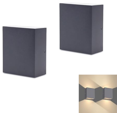 Klighten 2 Stück LED Wandleuchte Außen Innen 7W Up Down Außenlampe Wasserdicht IP65 Wandbeleuchtung Dekorative Wandlampe aus Aluminium für Eingang Garten Schlafzimmer, 3000K Warmweiß, Anthrazit
