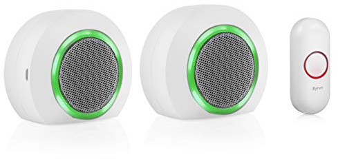 Byron DBY-23524UK Wireless Doorbell Set, Twin Pack, 175 m Range, 16 Melodies, Visual Alert System, White