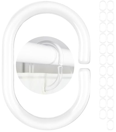 Duschdraperiringar, 24 stycken, i Transparent, Ø 46 x 29 mm invändigt, för duschdraperistänger, transparenta ringar för duschdraperi, kristallklara duschdraperiringar, duschkrok C-ring badrum gardin