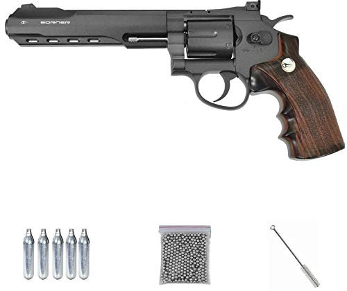 Borner - Revólver Super Sport 702 CO2 6 (Negro) | Arma de balines BB's (perdigones de Acero) con Aire comprimido. Modelo Full Metal