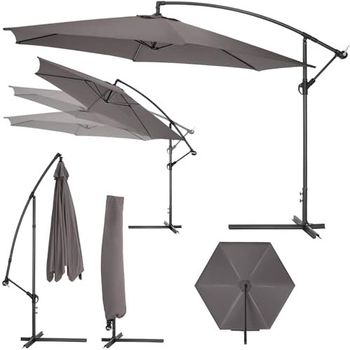 TecTake® Sombrilla Parasol, Protección UV, Inclinación Ajustable, Terraza Exterior, Patio, Funda Protectora, Ventilación Superior - 3,5m Gris