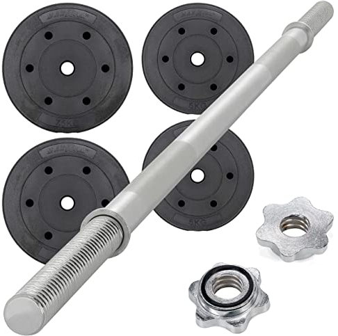 MAXXIVA® Langhantel-Set Zement 30 kg 4 Gewichtsscheiben Sternverschluss Hantelset für Kraftsport Muskelaufbau Workouts Bodybuilding Reha