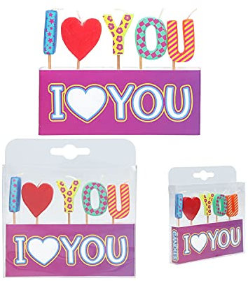 Depesche 11556-002 - Geburtstags-Kerzen Set I love you, farbenfroh bunt gemusterte Buchstaben-Kerzen, als Dekoration für Kuchen oder Torte