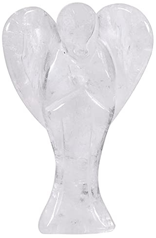 Nupuyai 7 cm Bergkristall Engel Figur Edelstein Schutzengel Heilstein Deko | Große Edelstein Glücksengel Statue mit Herzflügeln, Handschmeichler Engel, Talisman taschenengel Geschenk für Frauen Taufe