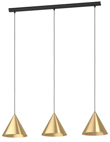 EGLO Pendelleuchte Narices, 3 flammige Hängelampe, minimalistisch | Hängeleuchte aus Metall in Messing-Gebürstet, Gold, Schwarz, Esstischlampe, Wohnzimmerlampe hängend mit E27 Fassung
