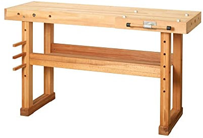 HEMMDAL Hobelbank | 400 kg Tragkraft | HxBxT 83 x 140 x 50 cm | 1 Schraubstock | aus Buchenholz | massiver Arbeitstisch mit Kufenfüßen | schmutzresistente Öl-Versiegelung | Werktisch | Werkbank