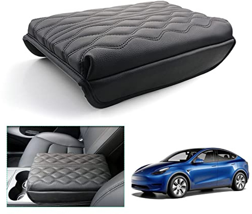 GAFAT Tesla Model Y 2021-2024 / Model 3 2017-2023 Housse d'Accoudoir Central, Model Y 2024 Housse de Protection Console Centrale en Cuir, Tesla Model Y Accessories [Pas pour Model 3 2024-] (Noir3)