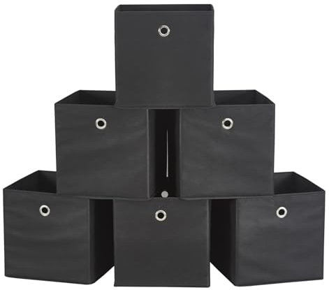 Webeasy 6-Pack Black Canvas Storage Boxes - Foldable Cube Organizers with Eyelet Handles, 28x28x28cm for Home, Office & Nursery
