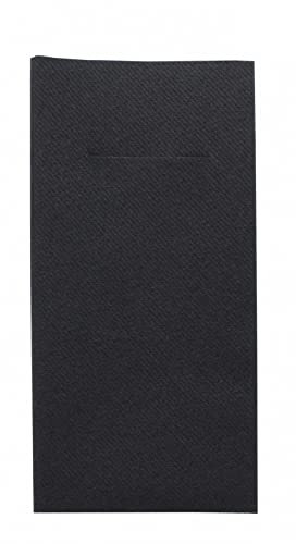 Bestecktasche Besteckserviette aus hochwertigem GMIAir Vlies Material in schwarz, Größe 40 x 40 cm, 75 Stück mit praktischem Besteck-Schlitz für hygienische Aufbewahrung bei Feiern und Events