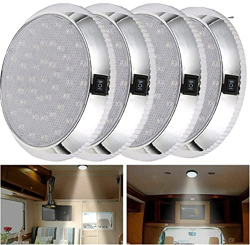 Lot de 4 lumières intérieur de camping-car, 12 V 46 LED, plafonnier dôme éclairage avec interrupteur marche/arrêt, spots intérieurs pour véhicule, remorque, bateau
