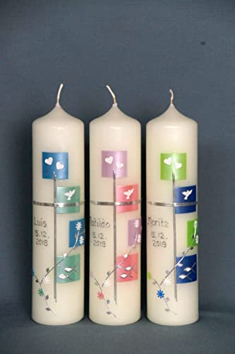 3 Geschwisterkerzen !! ; je 25 x 6 cm ; inkl. Beschriftung ! TZ 32