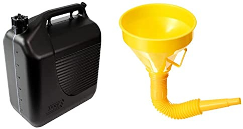 Tayg Bidon 30 litres homologué avec canule et bande de mesure, noir, 604072 & XL TECH 300607 Entonnoir à carburant avec filtre et extension flexible