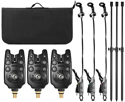 Lixada Angeln Bissanzeiger, Kabelloser Bissanzeiger mit Erdspeer, Elektronischer Bissanzeiger 6er-Set mit gepolsterter Angelwerkzeugtasche