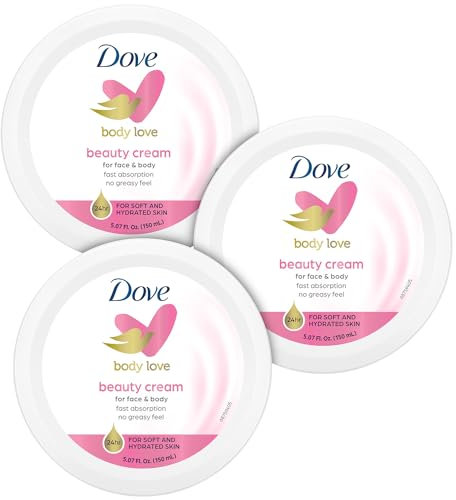 Dove Body Love Beauty Cream, Lightweight, Fast-Absorbing Face and Body Cream for Normal to Dry Skin, 24-Hour Moisture, Luxuriously Scented Face Cream, Hand & Body Lotion, 5.07 Fl Oz (Pack of 3)
