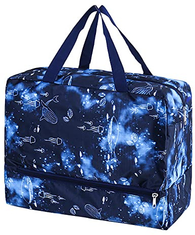 Hixingo Borsa Palestra con Scomparto per Scarpe, Piccola capacità Borsone Viaggio Borse Piscina Sportiva Duffel Bag per Uomo Donna Pieghevole Borsa a Tracolla Campeggio (28L,Cielo Stellato)