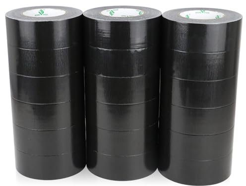 BOMEI PACK Panzertape Wasserfest 50mm x 50 m - 18 Rollen Panzertape Schwarz- Gewebeband - Panzerband Extra Stark - Gewebeklebeband - Duct Tape - Wasserdichtes Klebeband -Farbe : Schwarz