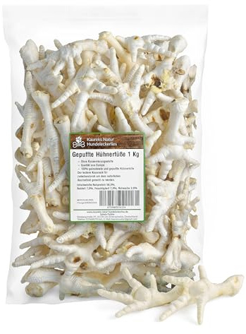Kaureks Natur Hundeleckerlies, gepuffte Hähnchenfüße 1kg, Hühnerfüße, wie Hühnerhälse, Putenhälse Kausnack, Hundefutter, Kauartikel, Hundeleckerlies