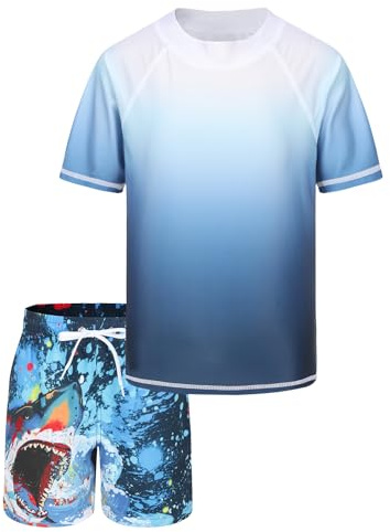 Maillot de Bain Garcon 2 Pièces t-Shirt Anti UV à Manches Courtes pour Enfant - Short de Bain pour Surf Natation Piscine Plage 4-16 Ans