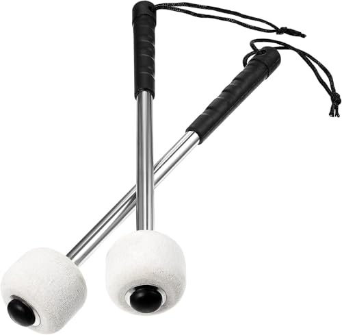 Yerleomit Trommelstöcke Marschschlägel Bass Mallet Drum Stick mit Wollfilz Filzkopf Edelstahl Griff, 2 Stück Trommelstöcke Marschtrommel Schlägel Drumstick Kopf Percussion Zubehör