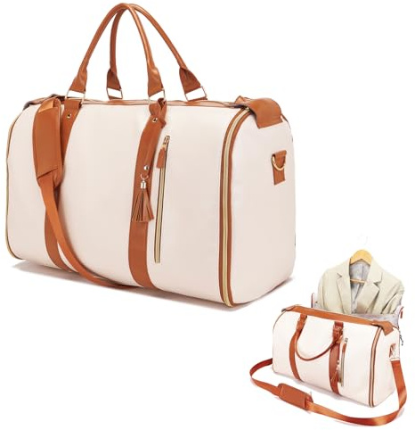 Kleidersack, Reisetasche, Anzug-Reisetasche Für Die Reise, Große Reisetasche Aus PU-Leder,Wasserdichte Kleidersäcke Für Die Reise Mit Integriertem Schuhfach, 3-in-1-Hängekoffer,Anzug-Reisetaschen,Weiß