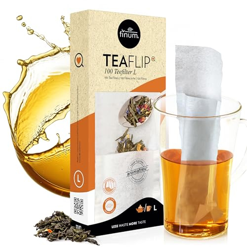finum® TEAFLIP 100 Teefilter L Teebeutel Für Losen Tee aus Papier Biologisch Abbaubar Teefilter Papier FSC Zertifiziert Filterbeutel Für Tassen und Kannen (48)