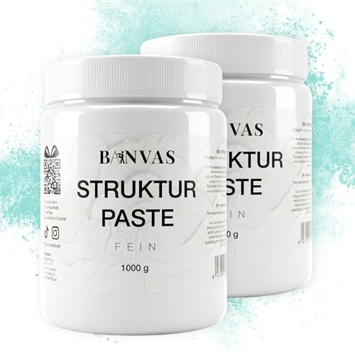BANVAS® 2er Set Strukturpaste Fein je 1000 g - Ideal für Acrylmalerei auf Leinwand - Premium Spachtelmasse für den Künstlerbedarf