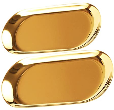 Hohopeti 2pièces Plateaux Ovales Dorés Acier Inoxydable Lot de Plateaux Décoratifs Ovales pour Bijoux Snacks Fruits Et Rangement Élégant pour Salle De Bain Ou Cuisine