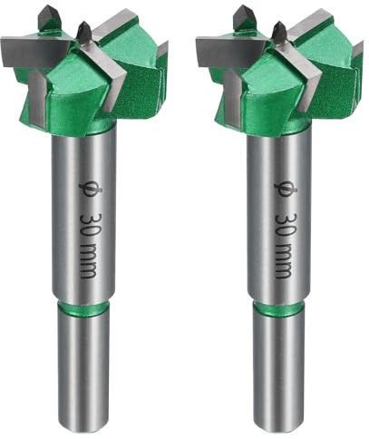 sourcing map 2pcs Forstner Drill Bits 1-3/16 (30mm) Carbide Upgraded 3 Flutes Wood Hinge Drill Bits Opener Cutter for Hole Drilling Woodworking, Green
