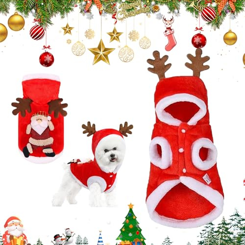 Ajuanbazha Weihnachten Hundekostüm, Pet Hoodies Hundekostüm Weihnachten, Warmer Wintermantel Weihnachtskostüm für Hunde, Weihnachtskostüm Katze für Hund Neujahr Lustige Anzieh Party (XL)