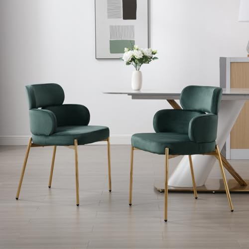 chairus 2er-Set Moderner Esszimmerstuhl, Goldene Metallbeine, Samt/Grün | Moderne Küchenstühle mit weichem Samtbezug und bequemer Polsterung, für Esszimmer und Wohnzimmer – elegant und komfortabel