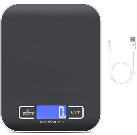 BAIFULAI Bilancia da cucina digitale, 10 kg/1 g, bilancia da cucina digitale, ricaricabile USB, con display a LED e funzione tara, multifunzione per cottura e cottura