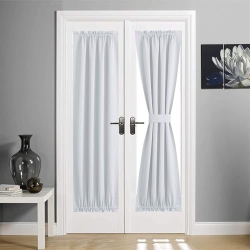 Momooda Französischer Türvorhang, Tür Vorhang Blickdicht, Verdunkelungsvorhang für das Fenster vor der Vordertür mit Raffhalter, Doppelte Stangentasche, 1 Paneel, Weiß, 63x183cm
