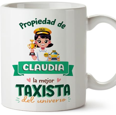 MUGFFINS Tazas Personalizadas para TAXISTA mujer - En Español - Propiedad de - 11 oz / 330 ml - Regalo Personalizable original y divertido