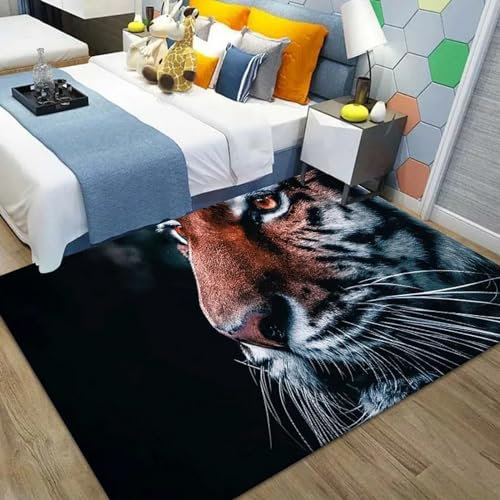 Bettvorleger 3D-Illusionsteppich Kleiner Teppich Wildtier-Tiger Teppich,Schlafzimmerteppich,Jungenteppiche Für Schlafzimmer,Wohnzimmerteppich 80 X 160 cm - Leicht Zu Reinigen-1428911437