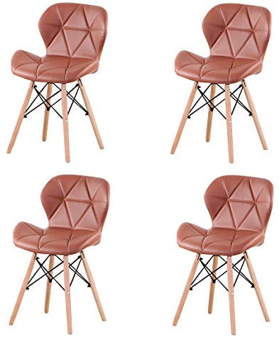 Herbalady 4 Sillas de Comedor, Juego de 4 Sillas de Cocina Asiento Acolchado Grueso, Patas de Madera Maciza de Haya, Diseño Nórdico Ergonómico, Salón Moderno, Cocina (Marrón)