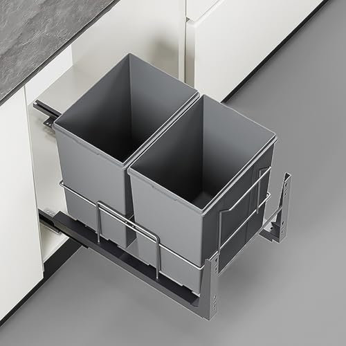 SanzIa Cubo de Basura Doble Bajo Armario Extraíble para Cubo de Basura Bajo Fregadero/Cocina Doble Compartimento Oculto Maximice su Espacio(45.1x30x47.6cm)