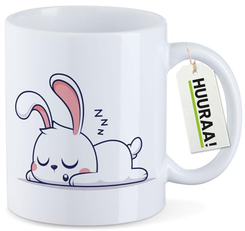 Huuraa Kaffeetasse Hase Comic Geschenk | Motivtasse 330ml Weiß Keramik Tasse mit Spruch Kaffeebecher Geschenkidee Becher mit Motiv