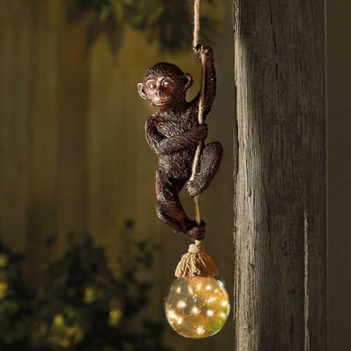 Garden Mile Monkey Statue Solar Garden Ornaments - Hanging Solar Lantern Waterproof Resin Sculpture with LED Lights Outdoor Garden Ornament for Gardening Gifts, Patio Decor