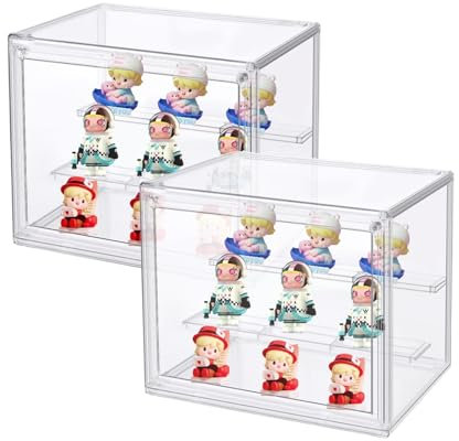 Siyecioa Acryl Vitrine, Schaukasten Klein mit Tür, Setzkasten mit Scheibe, Acrylbox Transparent für Action Figuren Spielzeug, Blind Box, Modellautos, Sammelfiguren, 2 Schicht 27×17×21.5 (2Pcs)