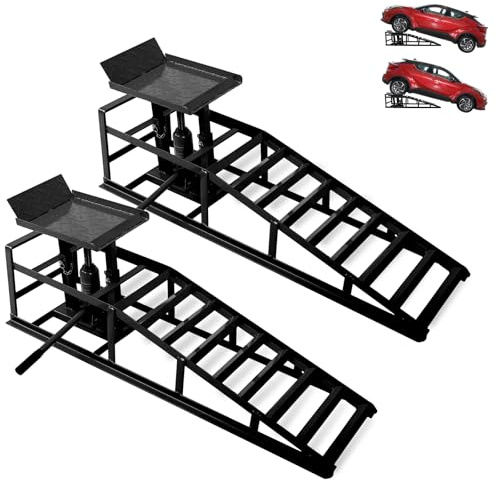 Rovibek 2 Pack Hydraulic Car Ramps, 11000LBS 5T Car Ramp High Lift 11.6-16.5, Heavy Duty Steel Car Lift Ramp, Automotive Truck Service Ramps for Oil Changes Maintenance, Black