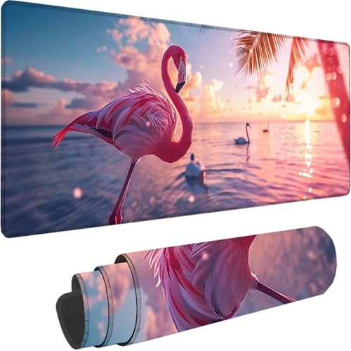 Tapis de Souris Gaming Rose, Grand Tapis de Souris XXL 1500x800x3 mm, Flamant Mouse Pad pour Clavier et Bureau, avec Bords Surpiqués et Dos Antidérapant Mousepad for Gamer Gaming Accessoire, Deco N-7