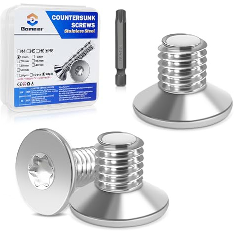 Gomeer 50 Stück M8 x 12 mm Senkkopfschrauben Torx Innensechskant aus A2 V2A Edelstahl Schrauben mit Torx Schlüssel Sechskant Schrauberkopf Norm ISO 14581 / DIN 965,für Maschinen, Möbel,Reparaturen